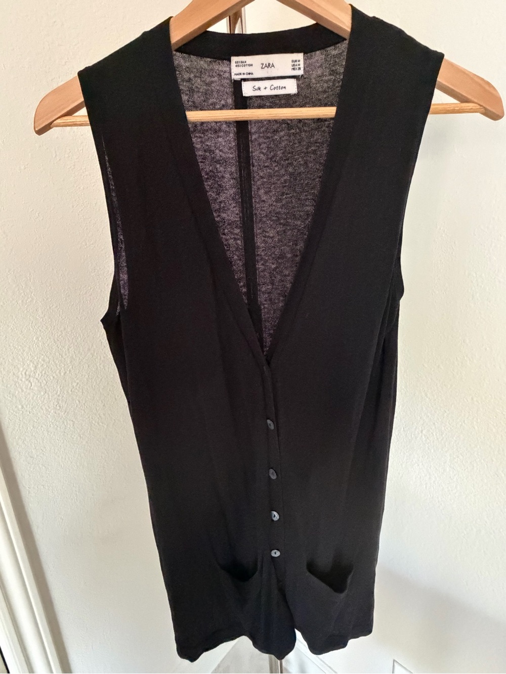 Zara Black Sleeveless V-Neck Button Tunic